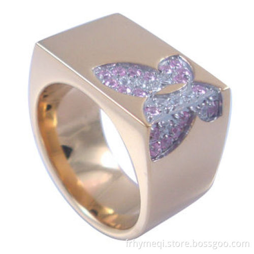 Stainless Steel Ring with Flower Zircon and CNC Stone Setting